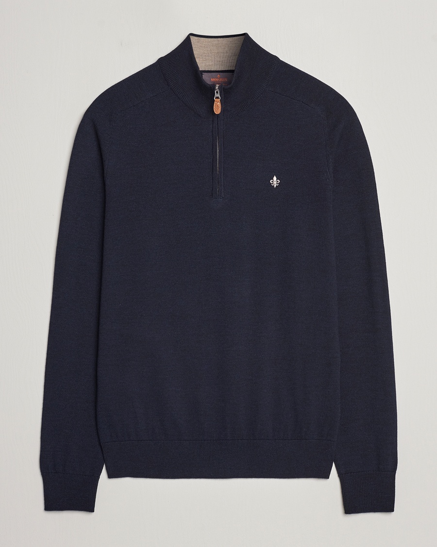 Morris John Merino Half Zip Navy – Bleu