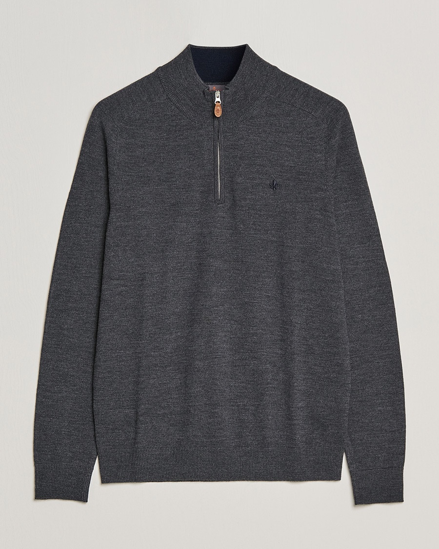 Heren | Truien | Morris | John Merino Half Zip Dark Grey