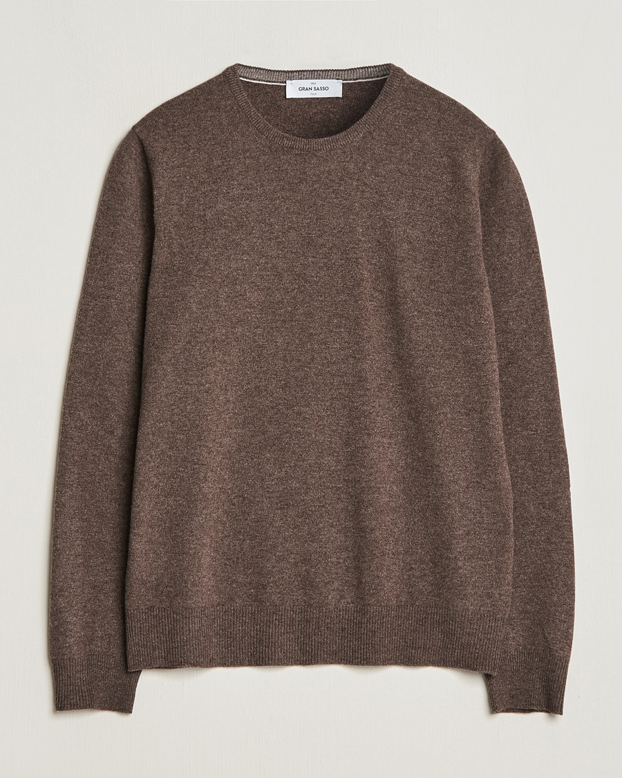 Gran Sasso Wool/Cashmere Crew Neck Dark Brown Melange – Marron