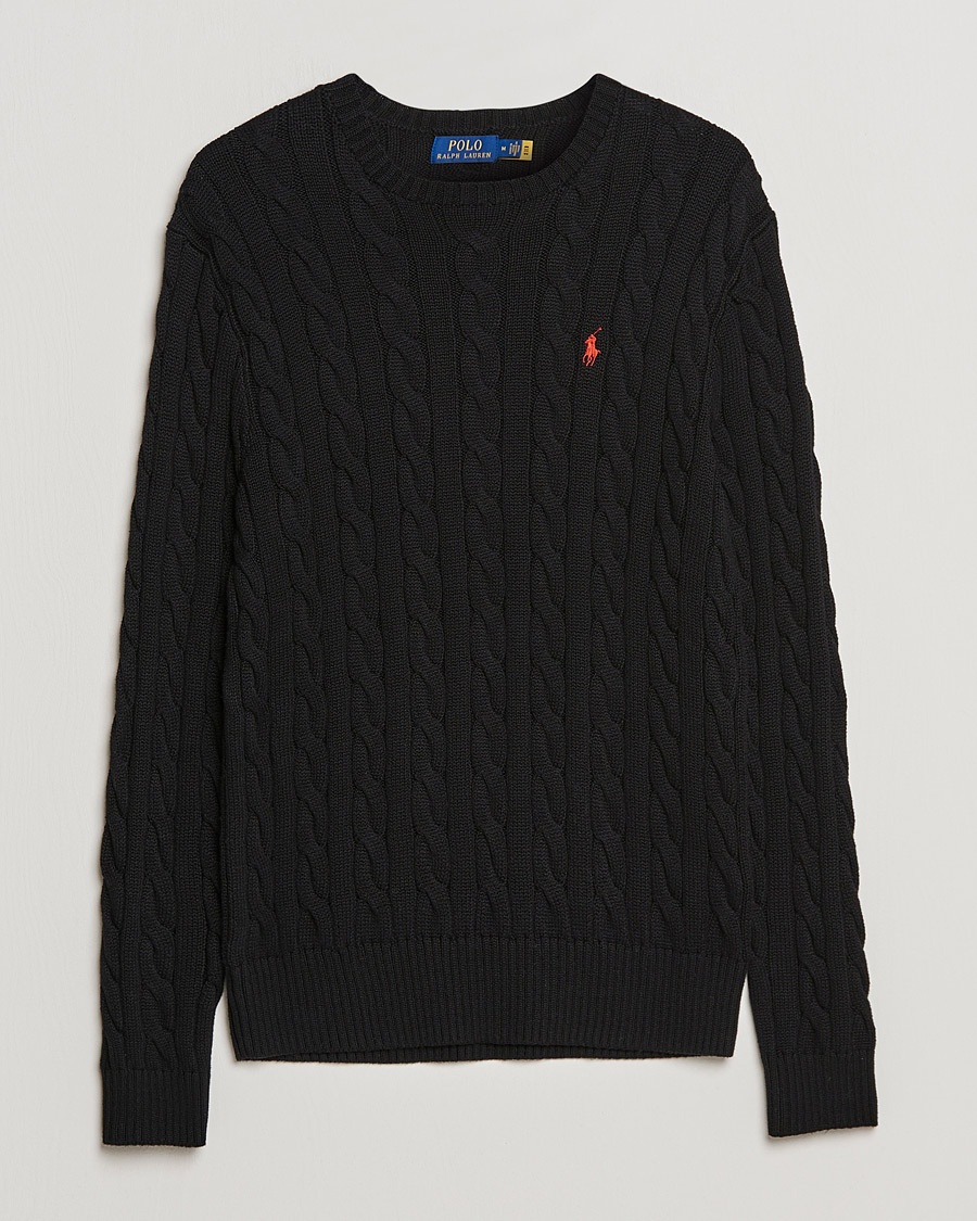 Polo Ralph Lauren Cotton Cable Pullover Polo Black – Zwart