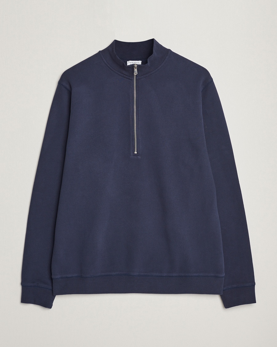 Homme | | Sunspel | Loopback Half Zip Sweatshirt Navy
