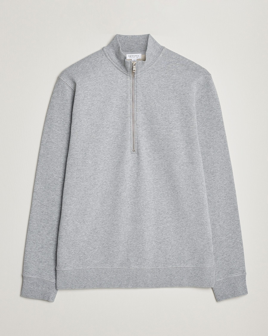 Sunspel Loopback Half Zip Grey Melange – Grijs