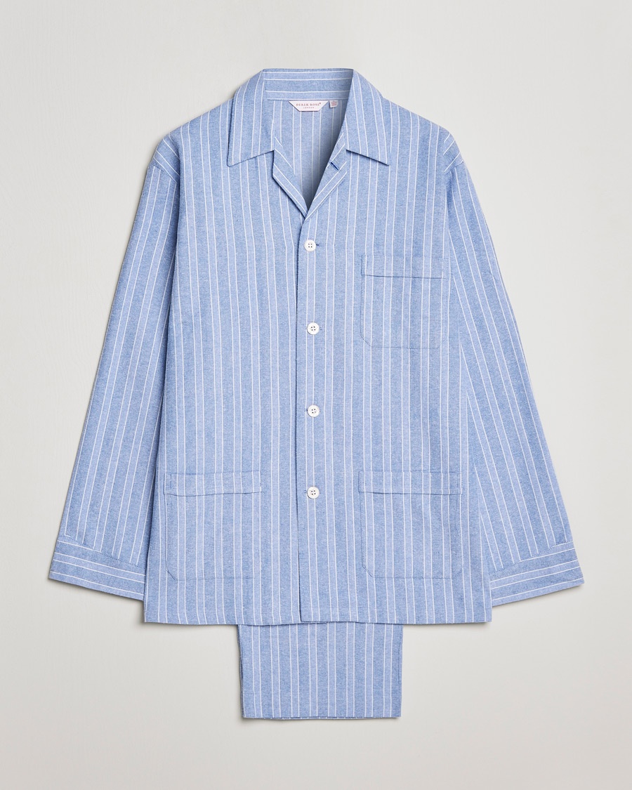 Derek Rose Brushed Cotton Flannel Striped Pyjama Set Blue – Blauw