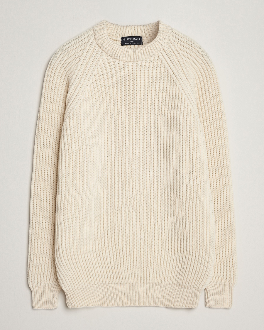 Homme | Best of British | Gloverall | Fisherman Rib Chunky Wool Crew Ecru