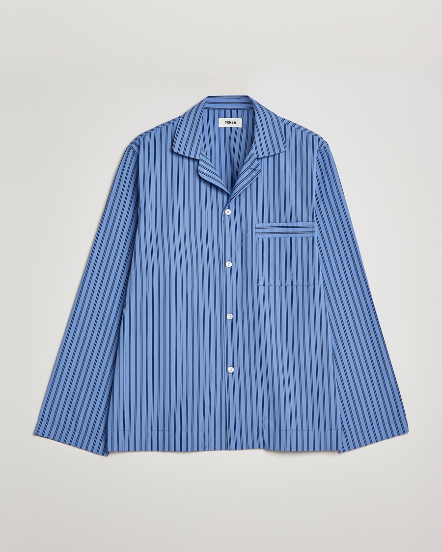 Tekla Poplin Pyjama Shirt Boro Stripes – Bleu