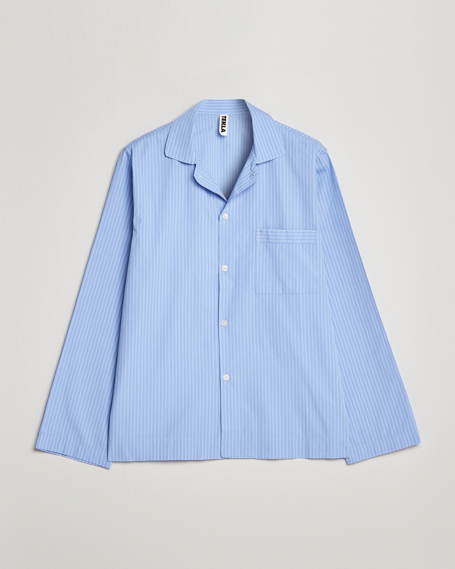 Tekla Poplin Pyjama Shirt Pin Stripes – Bleu