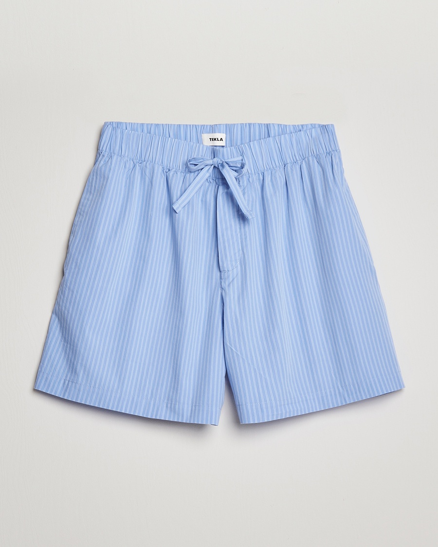 Tekla Poplin Pyjama Shorts Pin Stripes – Bleu
