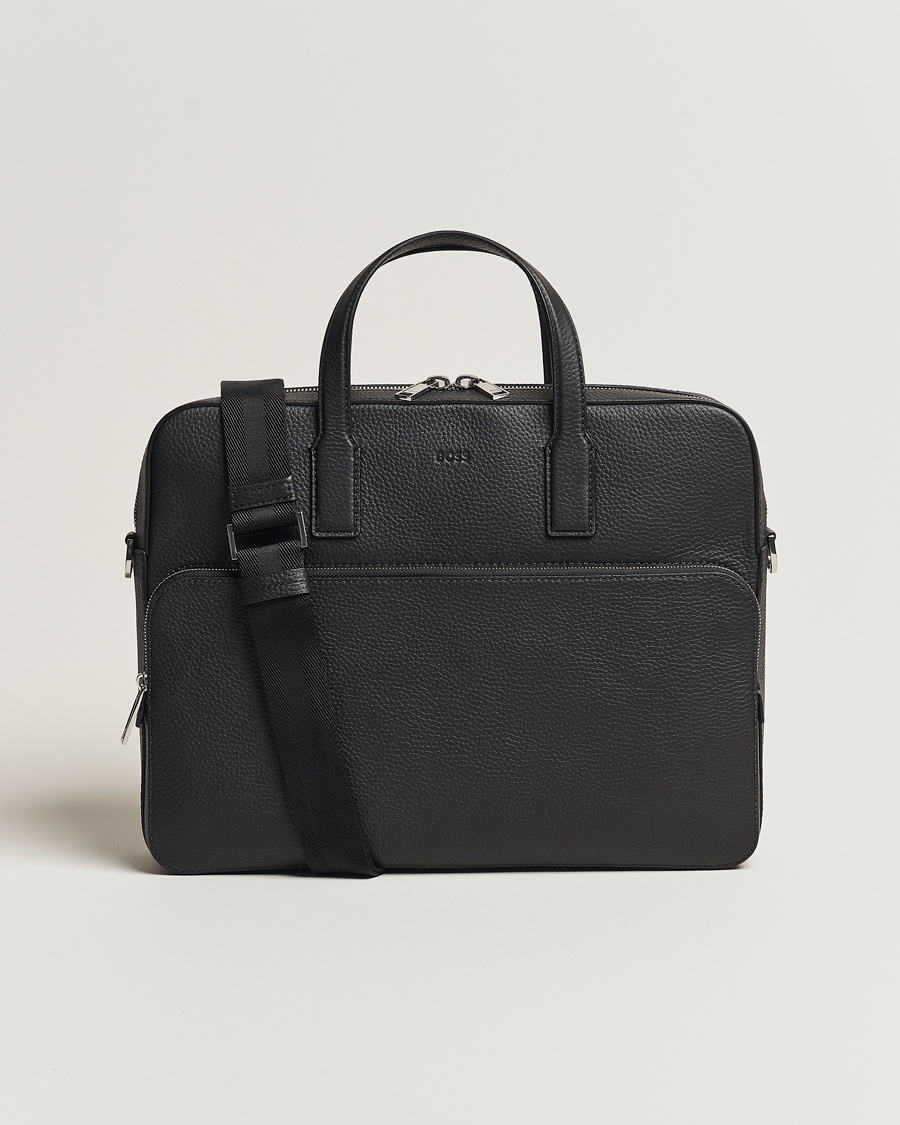 BOSS BLACK Crosstown Computer Leather Bag Black – Zwart