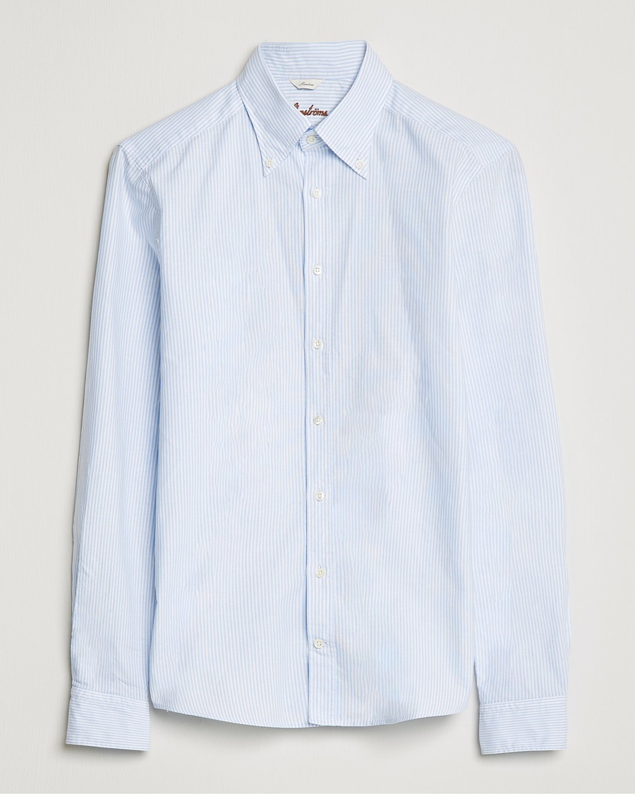 Stenströms Slimline Washed Striped Oxford Shirt Light Blue – Bleu