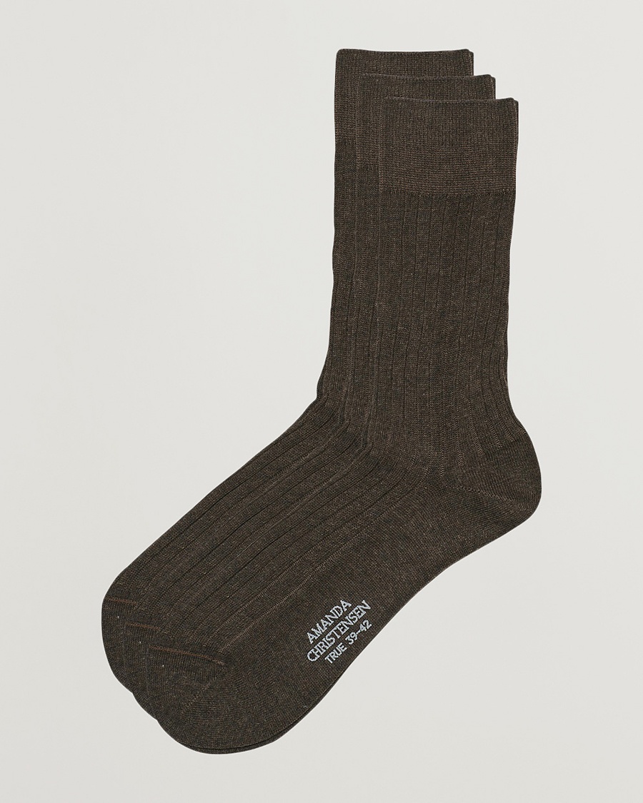 Amanda Christensen 3-Pack True Cotton Ribbed Socks Brown Melange – Bruin