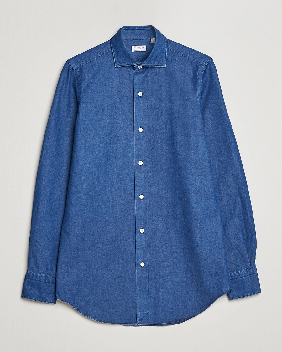 Finamore Napoli Milano Slim Denim Shirt Dark Indigo – Blauw
