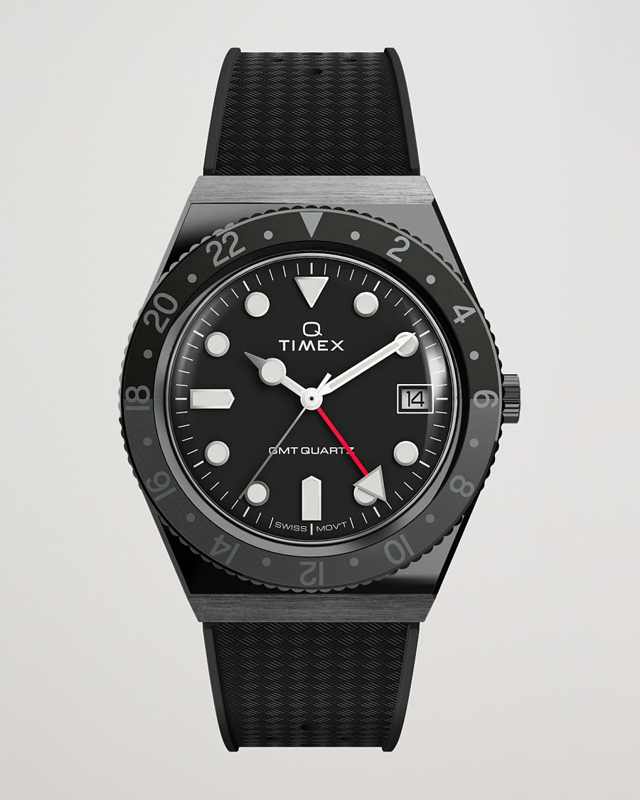 Timex Q Diver GMT 38mm Rubber Strap Black/Grey – Zwart