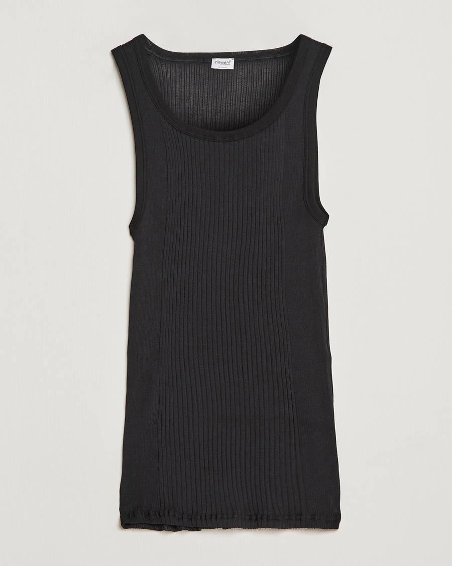 Homme | Débardeur | Zimmerli of Switzerland | Ribbed Mercerized Cotton Tank Top Black