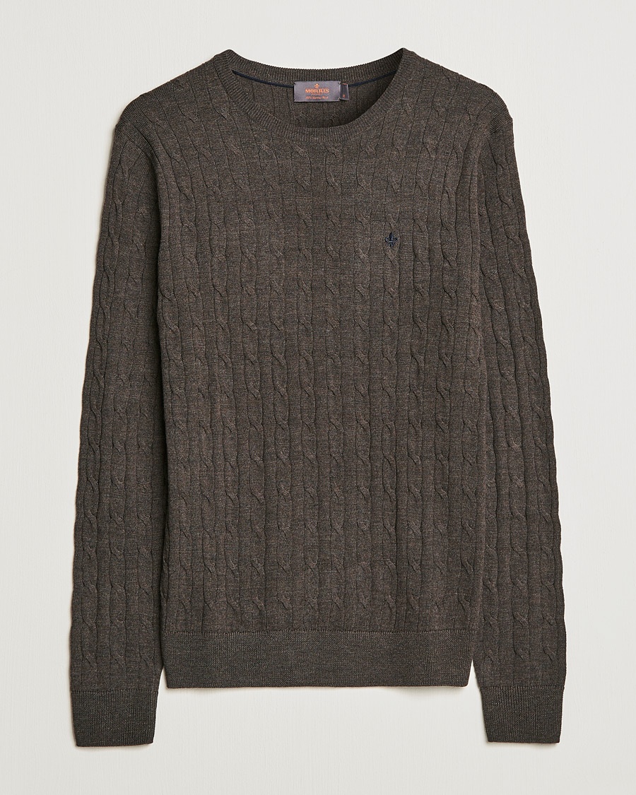 Morris Merino Cable Crew Neck Dark Brown – Bruin