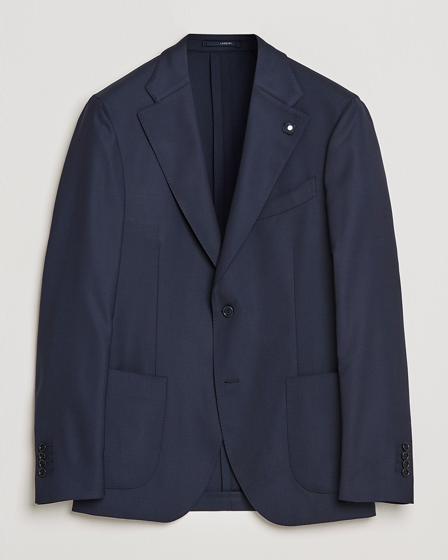 Lardini Patch Pocket Wool Blazer Navy – Blauw