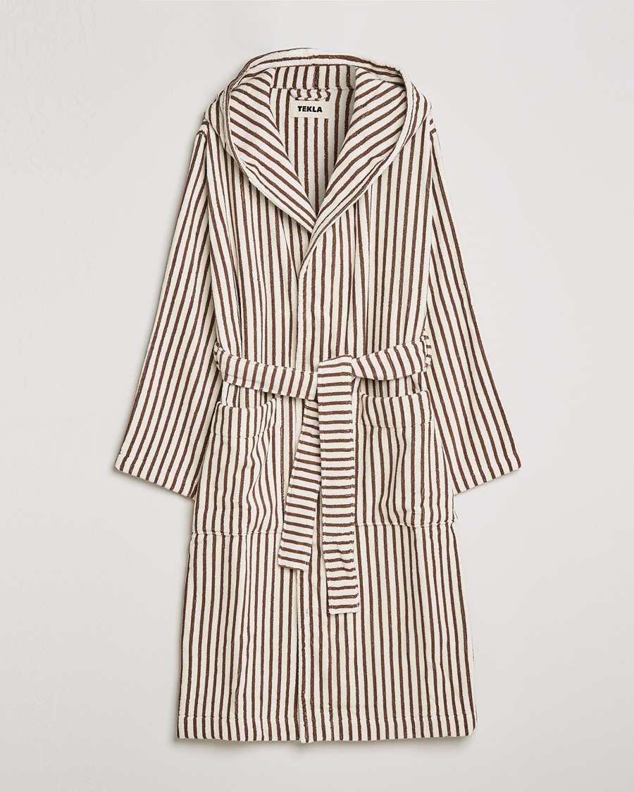 Tekla Organic Terry Hooded Bathrobe Kodiak Stripes – Blanc