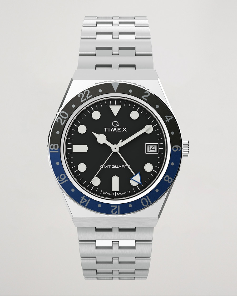 Timex Q Diver GMT 38mm Black/Blue – Zwart