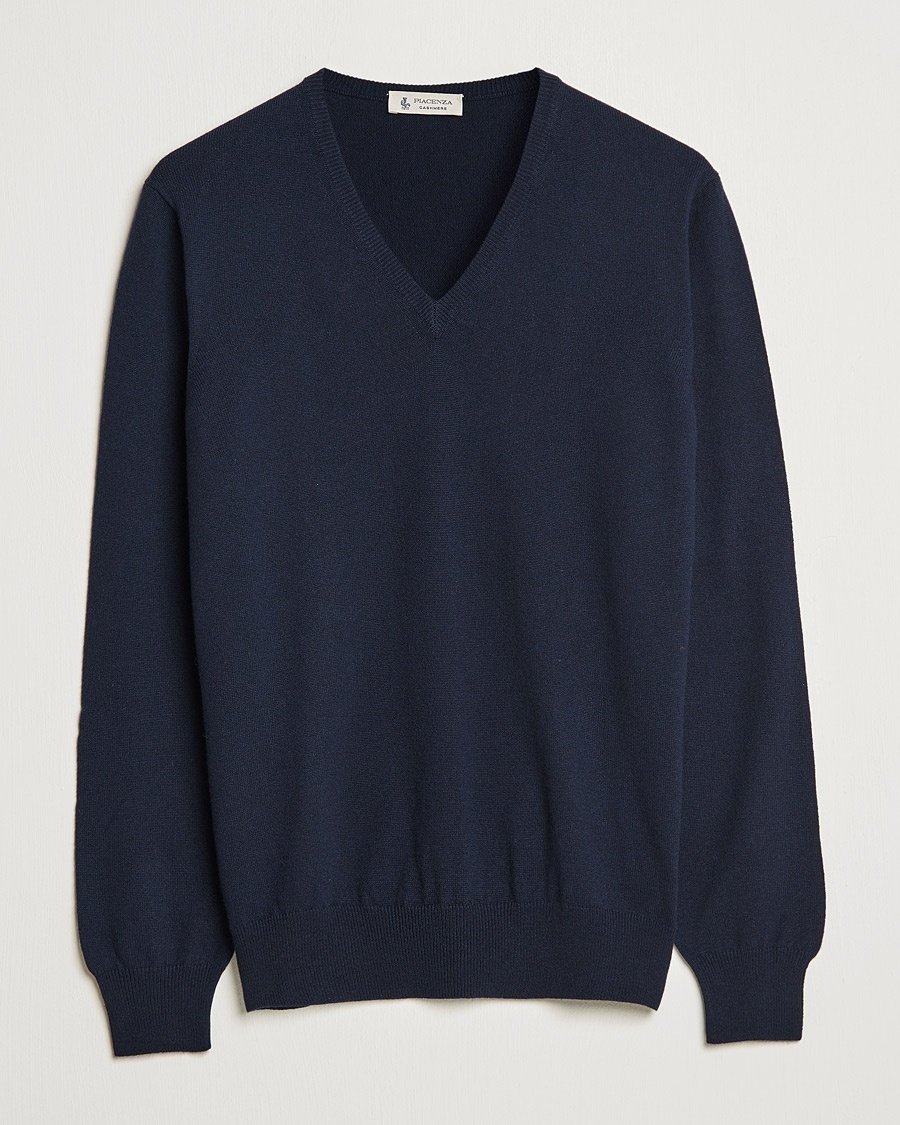 Piacenza Cashmere Cashmere V Neck Sweater Navy – Blauw