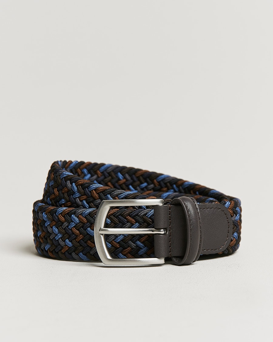 Anderson's Stretch Woven 3,5 cm Belt Navy/Brown – Bleu