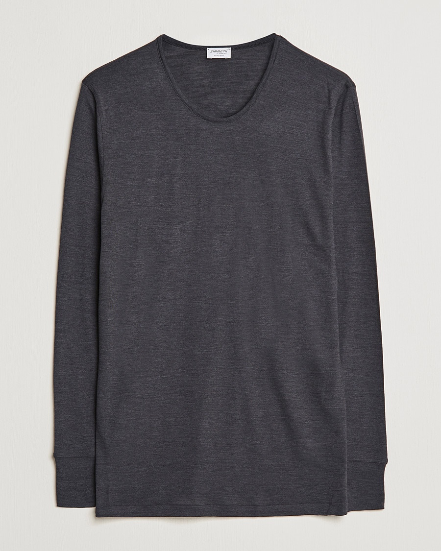 Homme | T-shirts À Manches Longues | Zimmerli of Switzerland | Wool/Silk Long Sleeve T-Shirt Charcoal