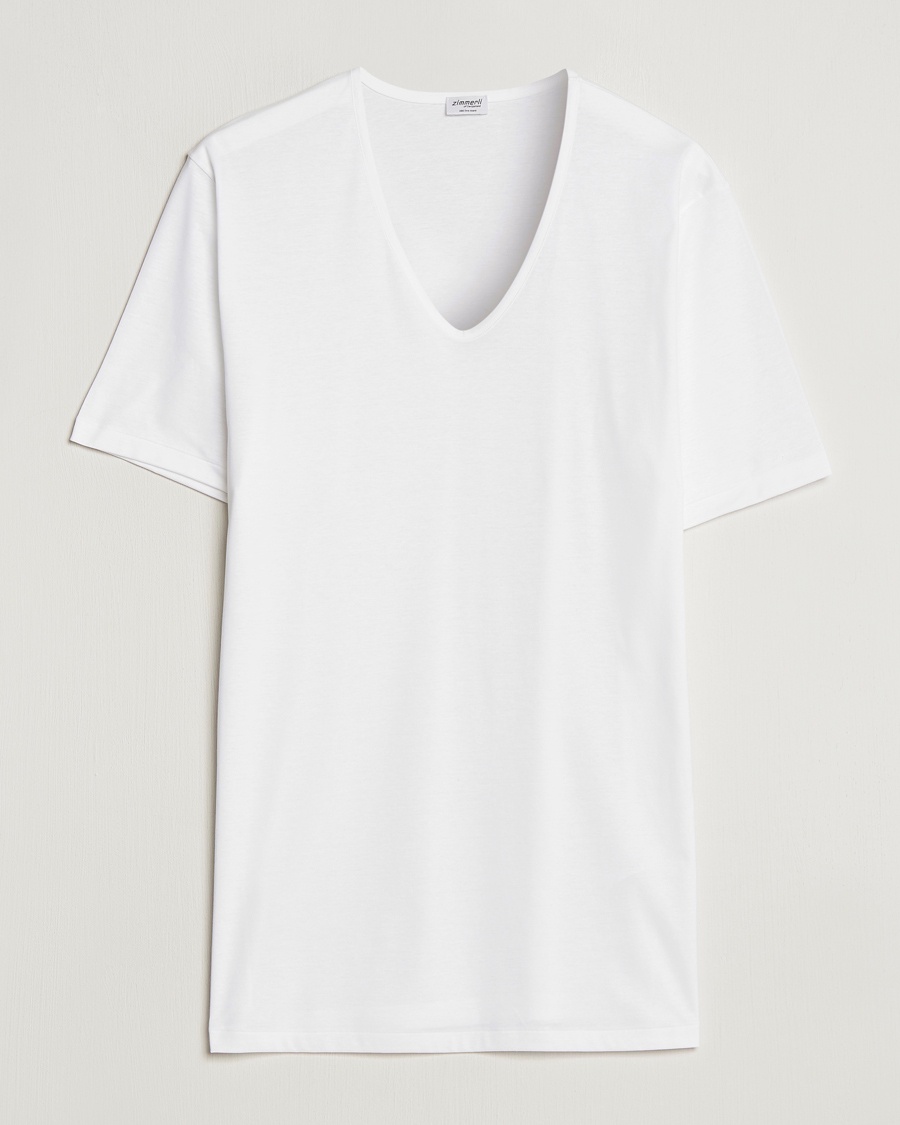 Zimmerli of Switzerland Sea Island Cotton V-Neck T-Shirt White – Blanc
