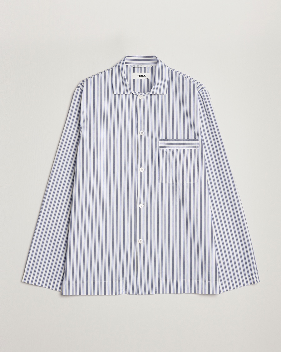 Tekla Poplin Pyjama Shirt Skagen Stripes – Blauw