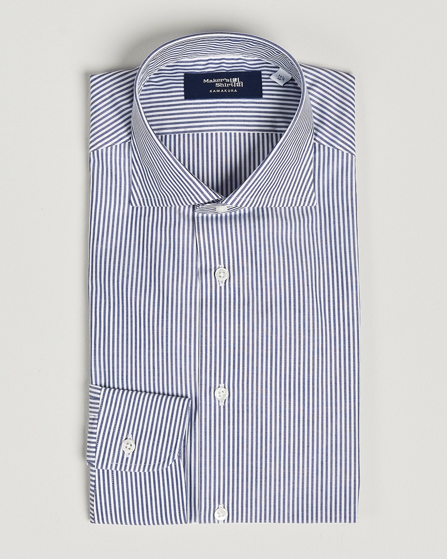 Homme | Chemises D'Affaires | Kamakura Shirts | Slim Fit Striped Broadcloth Shirt Navy