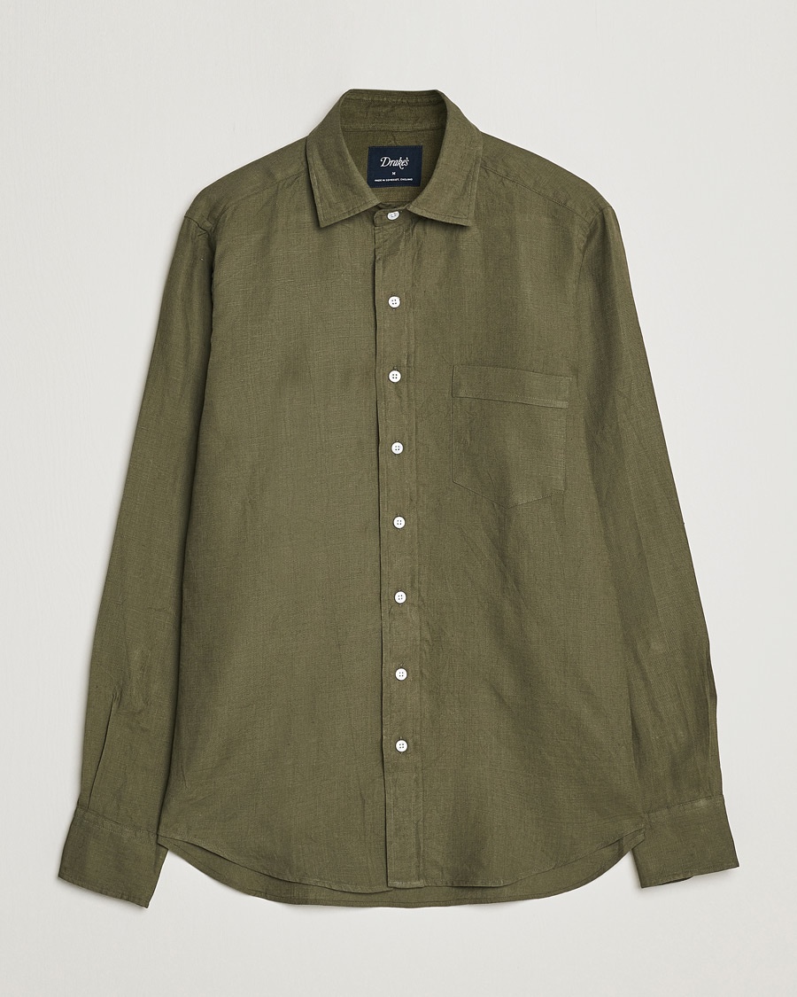 Homme | | Drake's | Linen Summer Shirt Green