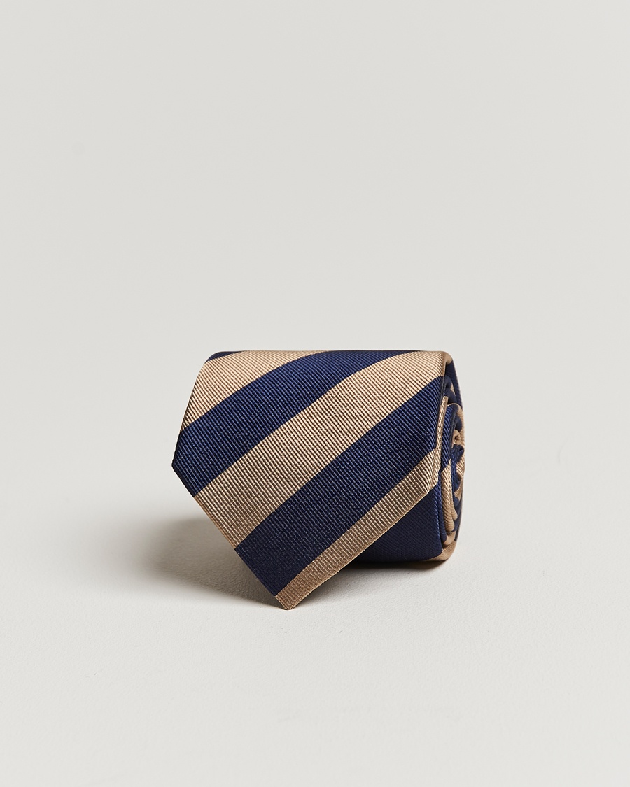 Amanda Christensen Regemental Stripe Classic Tie 8 cm Sand/Navy – Beige