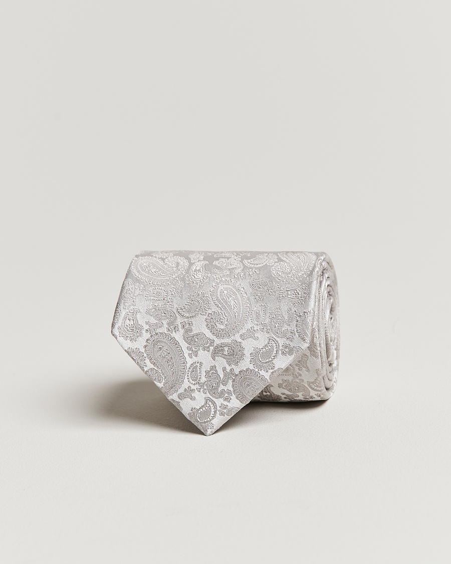 Homme | | Amanda Christensen | Silk Tonal Paisley Tie 8 cm Silver
