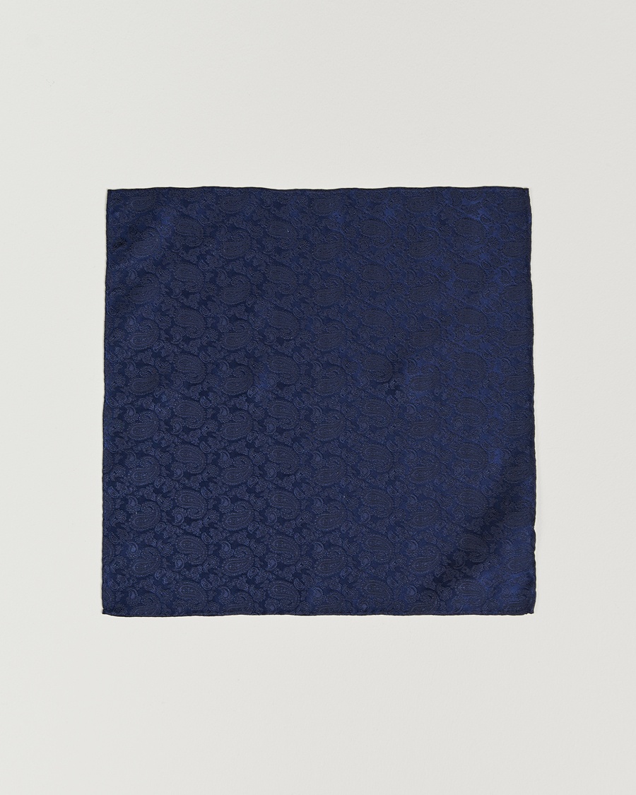 Amanda Christensen Tonal Paisley Silk Pocket Square Navy – Blauw
