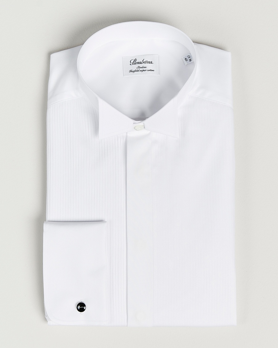 Homme | | Stenströms | Slimline Stand Up Collar Plissè Shirt White