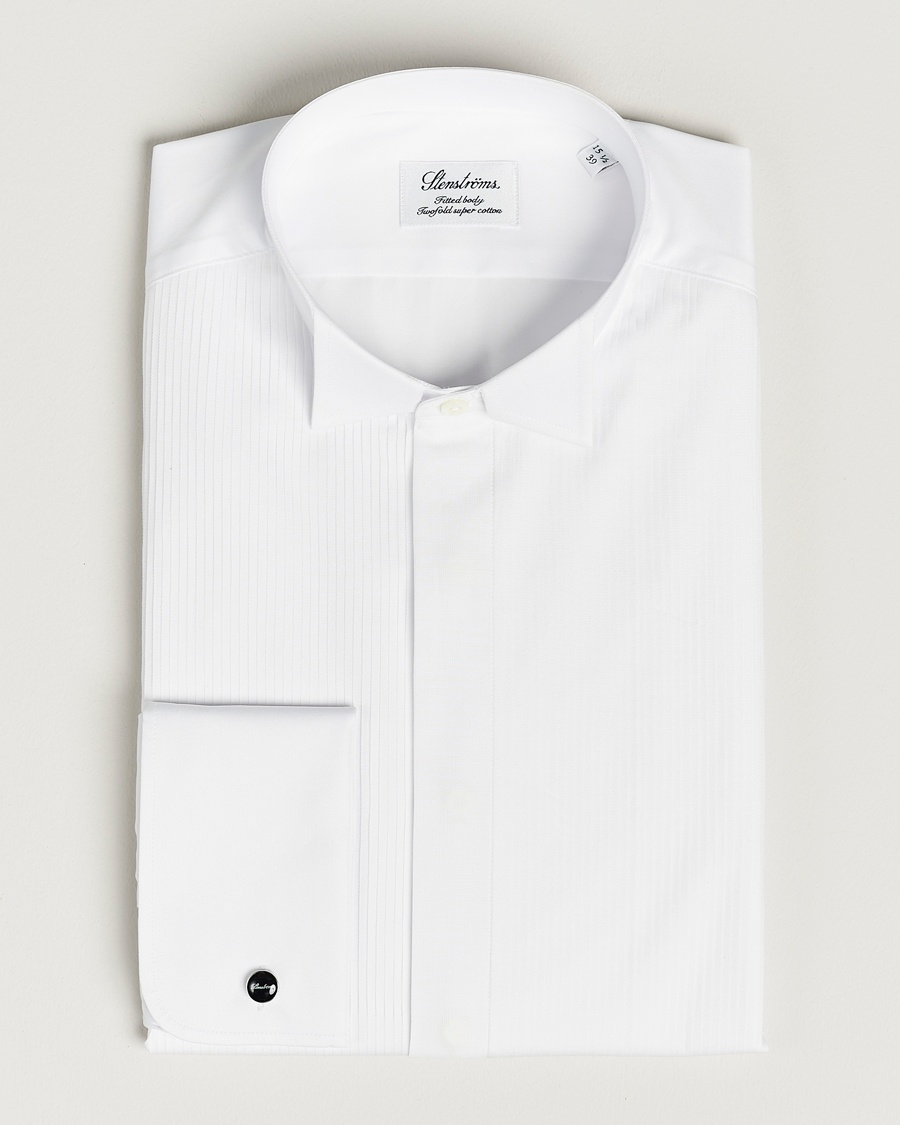 Homme | | Stenströms | Fitted Body Stand Up Collar Plissè Shirt White