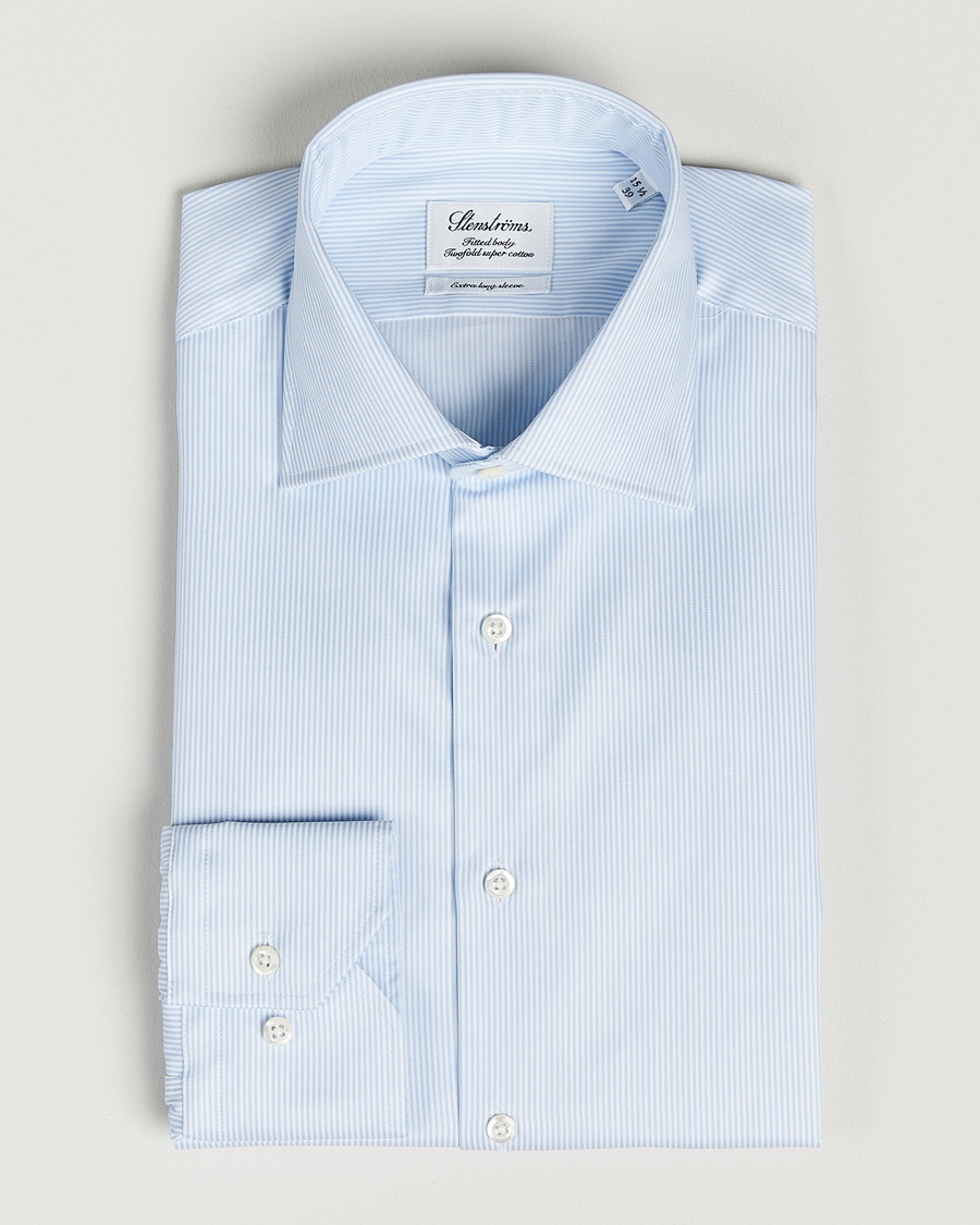 Homme | | Stenströms | Fitted Body X-Long Sleeve Shirt White/Blue