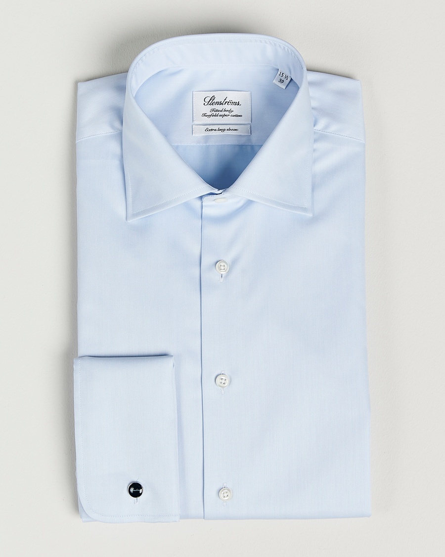 Homme | | Stenströms | Fitted Body X-Long Sleeve Double Cuff Shirt Light Blue