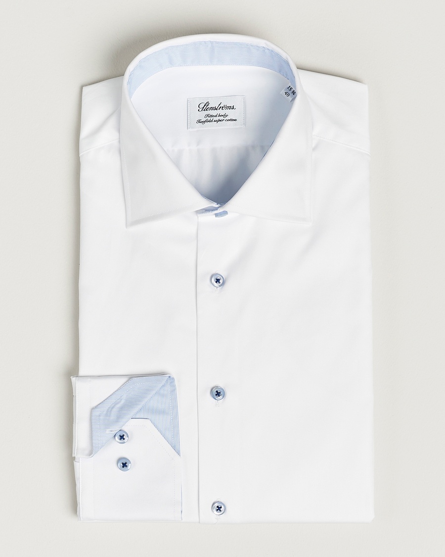 Heren | | Stenströms | Fitted Body Contrast Cut Away Shirt White