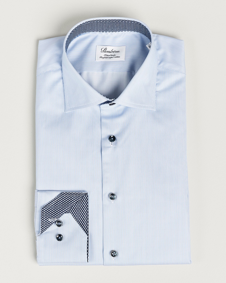 Homme | | Stenströms | Fitted Body Contrast Cotton Shirt White/Blue