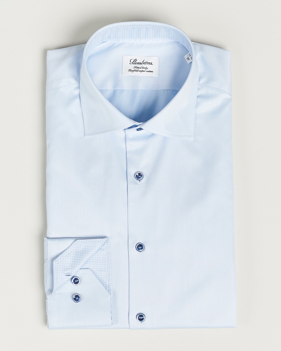 Homme | | Stenströms | Fitted Body Contrast Twill Shirt Light Blue