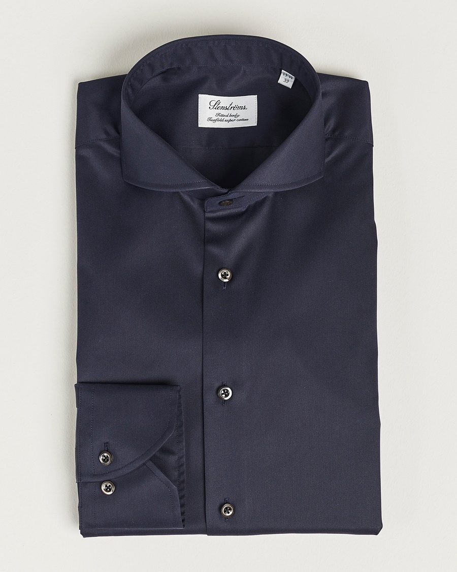 Homme | | Stenströms | Fitted Body Extreme Cut Away Shirt Navy