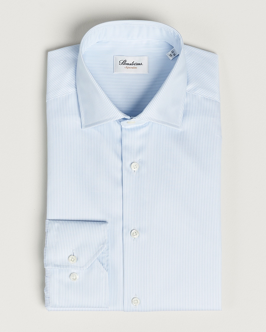 Homme | | Stenströms | Superslim Cotton Twill Striped Shirt Blue/White