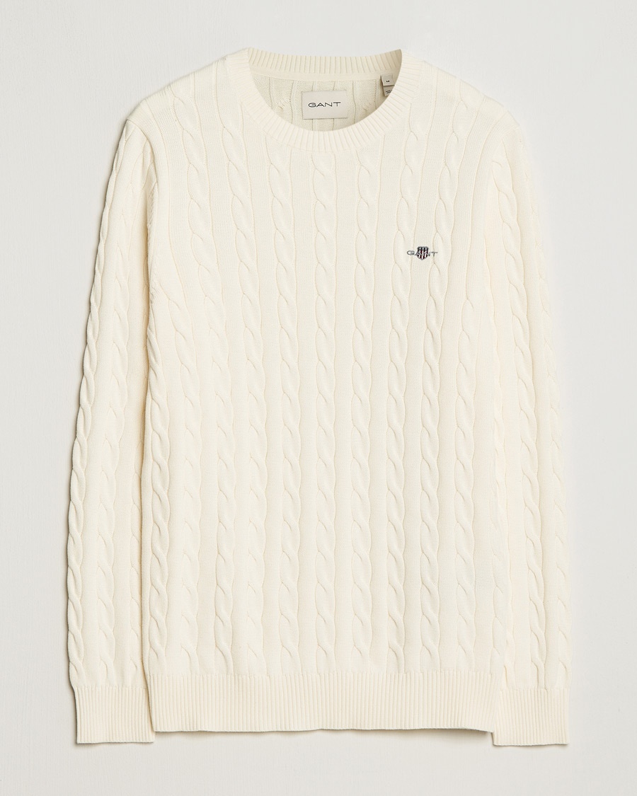 Gant Cotton Cable Crew Neck Cream – Wit