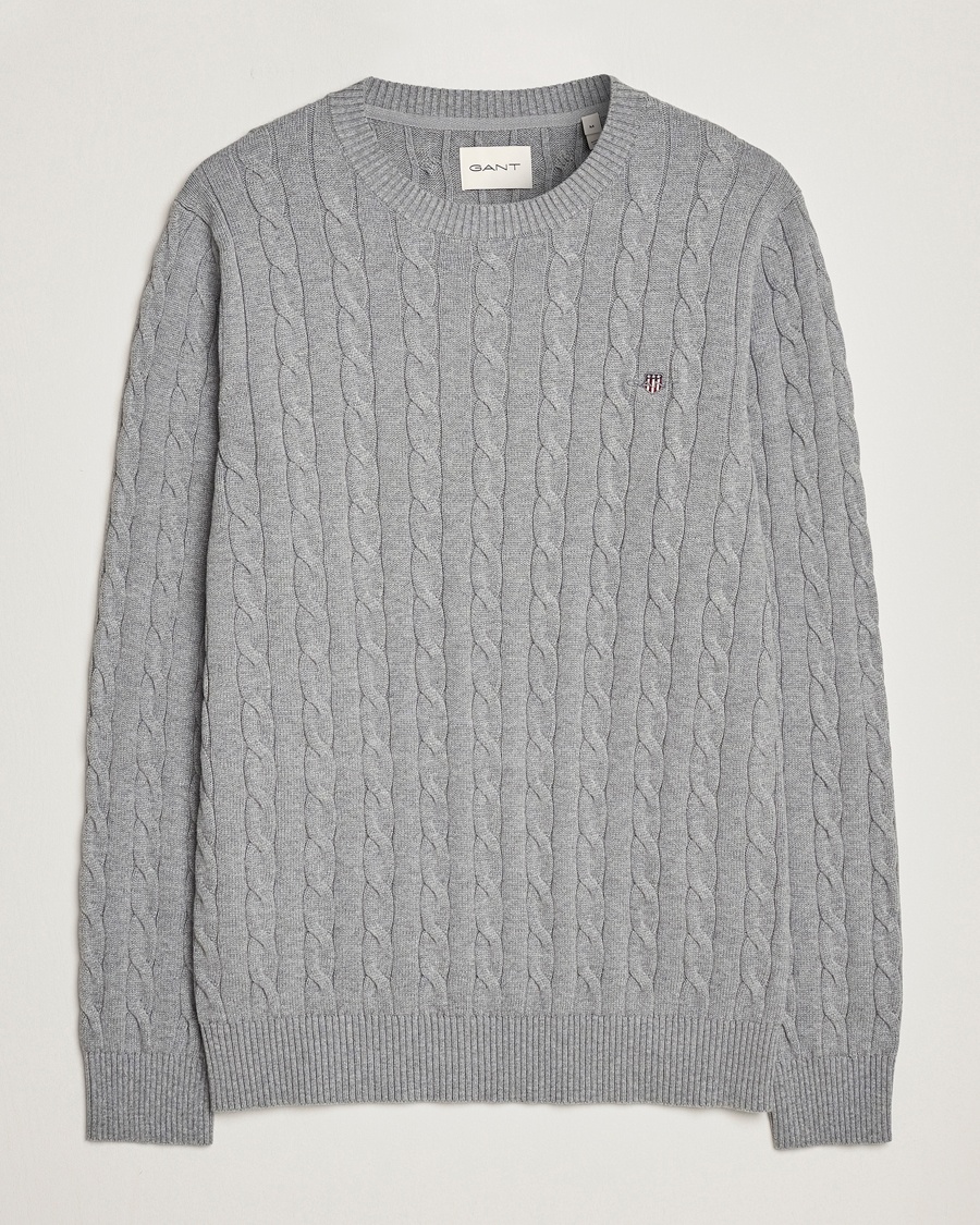 Gant Cotton Cable Crew Neck Grey Melange – Grijs