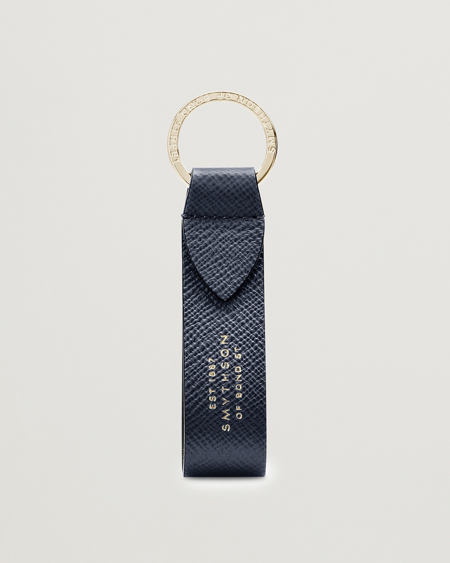 Smythson Panama Leather Keyring Navy – Blauw