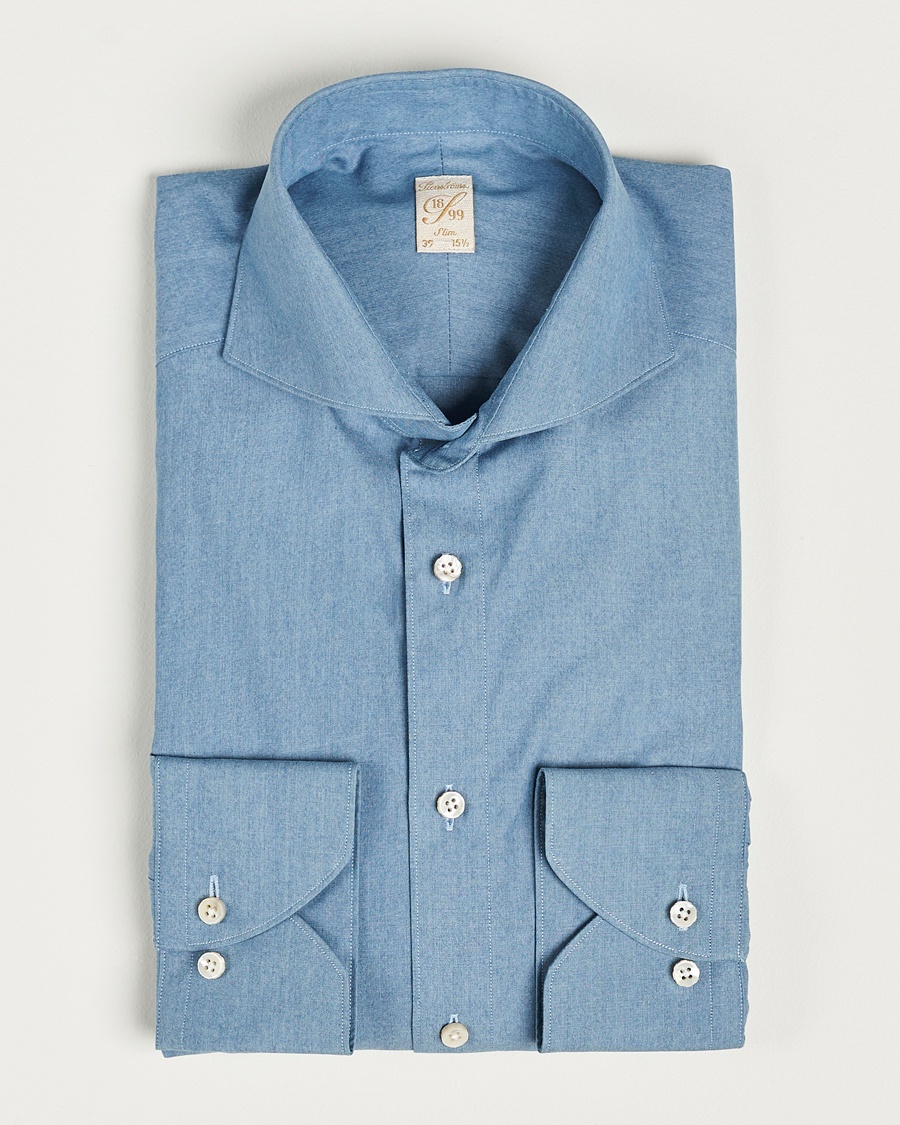 Stenströms 1899 Slim Denim Poplin Shirt Indigo – Blauw