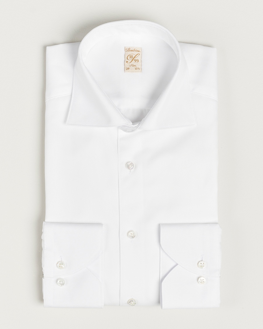 Stenströms 1899 Slim Cotton Royal Oxford Shirt White – Blanc