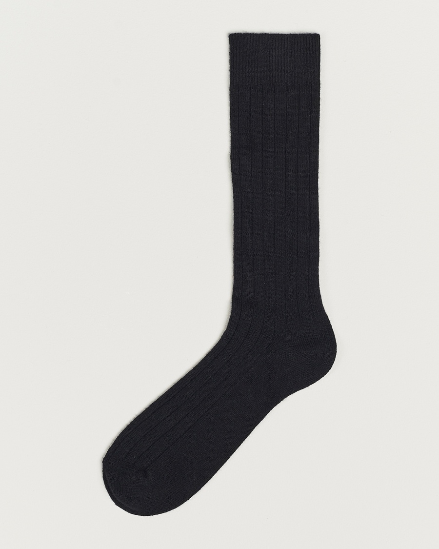 Bresciani Wool/Cashmere Ribbed Socks Black – Noir