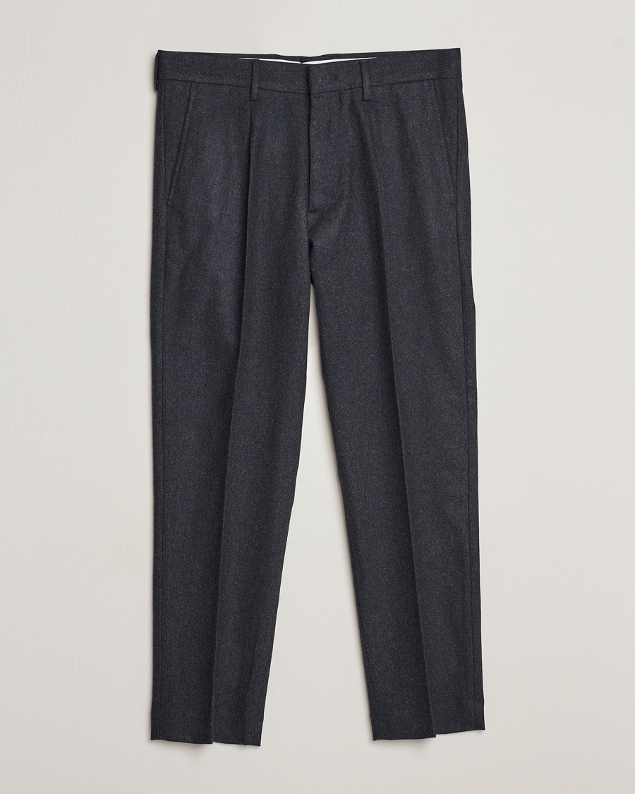 NN07 Bill Brushed Flannel Pleated Trousers Navy Blue – Bleu