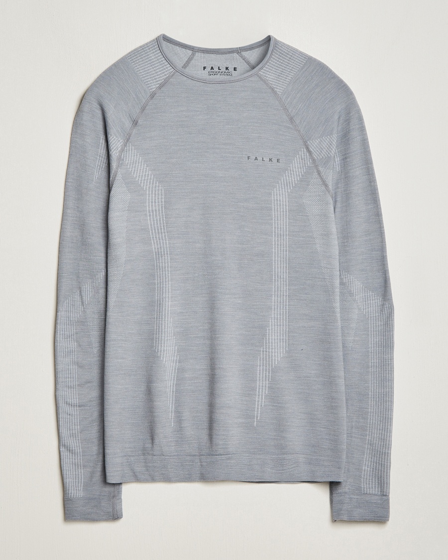 Heren | T-Shirts | Falke Sport | Falke Long Sleeve Wool Tech Shirt Grey Heather