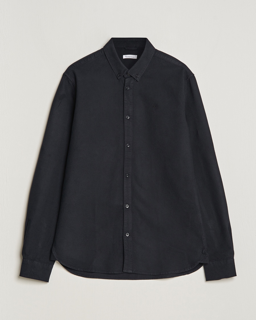 KnowledgeCotton Apparel Harald Small Owl Regular Oxford Shirt Jet Black – Noir