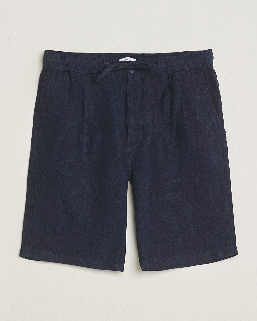 KnowledgeCotton Apparel Loose Linen Shorts Total Eclipse – Blauw